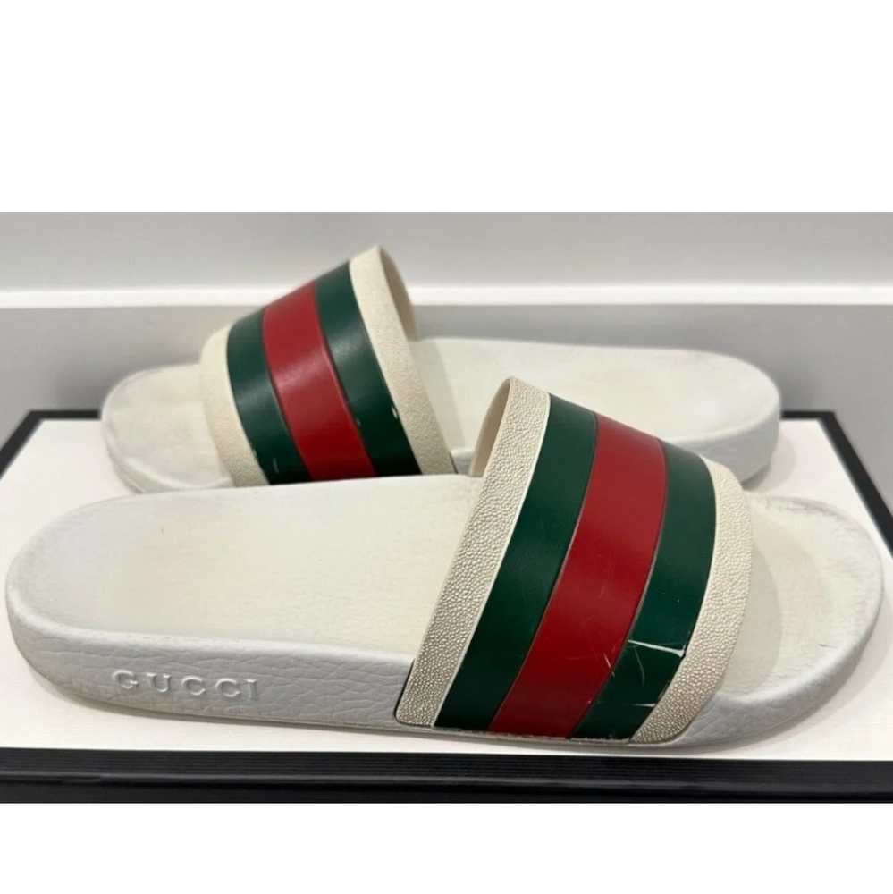 Authentic Gucci Pursuit 72 Pool Slides - White Rubber - 308234